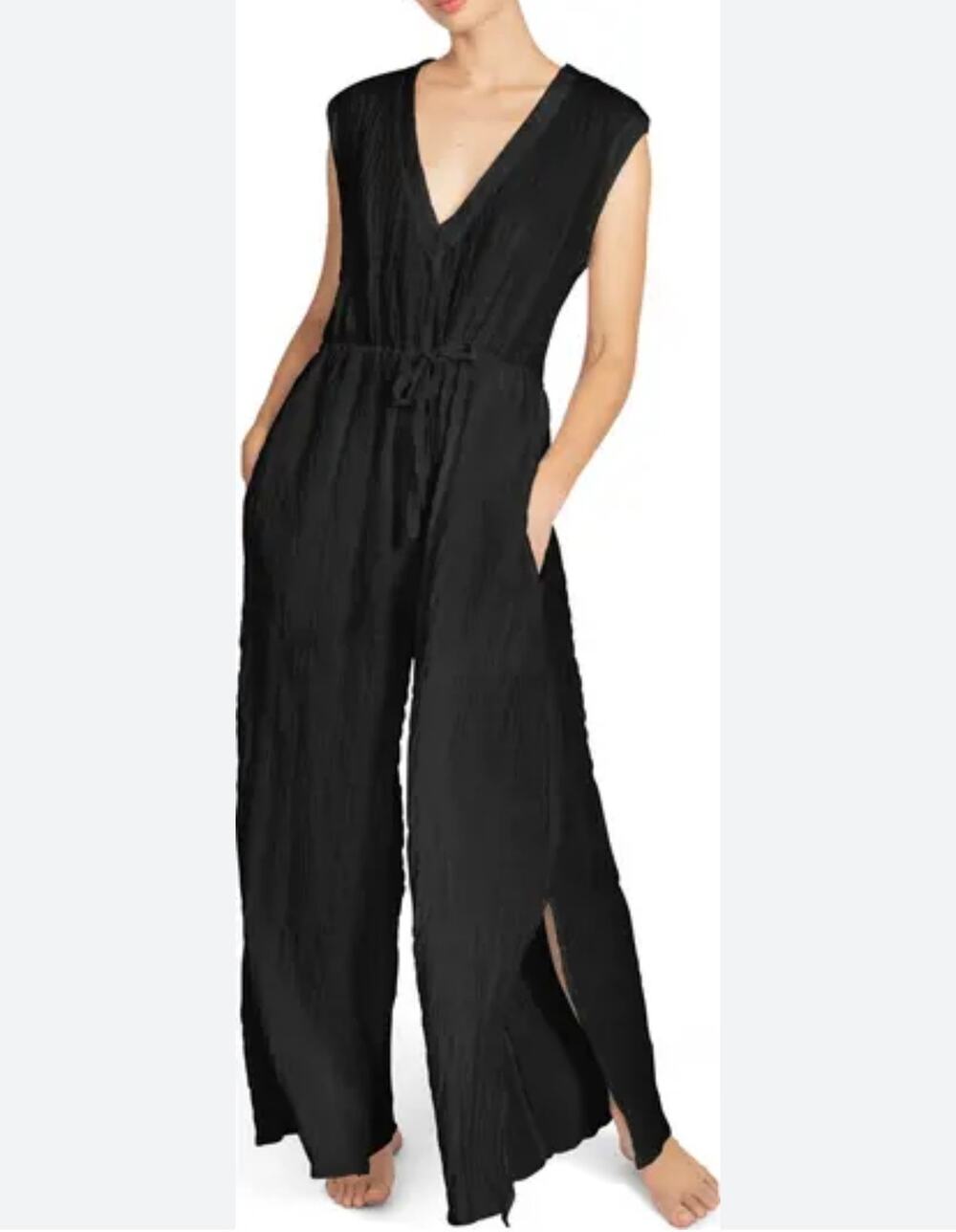 Robin Piccone Fiona Cover-Up Jumpsuit Black - Size Large